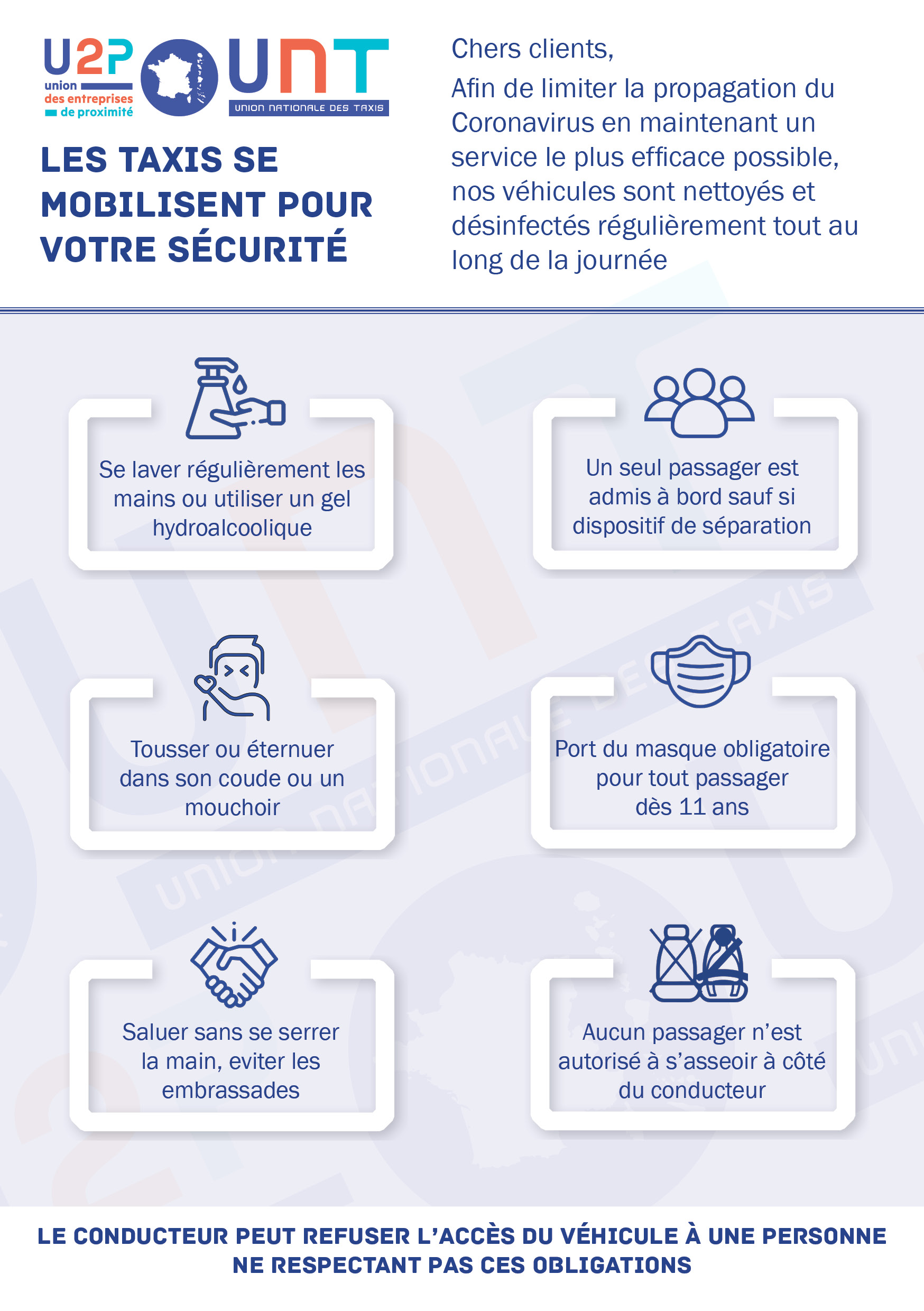 Covid-19 : Décret 11 mai 2020 : Affichage des mesures barrières et distanciation - Union Nationale Des Taxis de l'oise